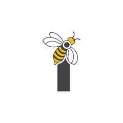 Initial letter I bee logo design. Honey bee with letter I on wings logo or icon vector bee design illustration concept .
