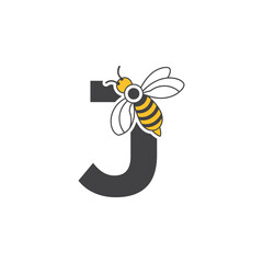 Initial letter J bee logo design. Honey bee with letter J on wings logo or icon vector bee design illustration concept .