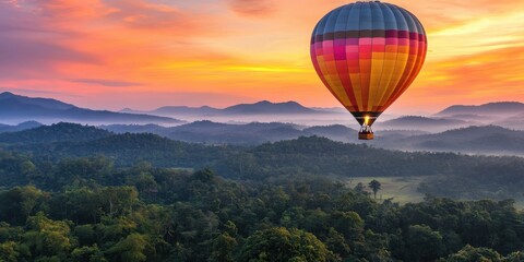 Fototapeta premium a hot air balloon flying over a forest