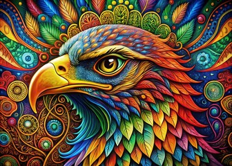 Obraz premium Majestic Eagle Doodle Art with Intricate Patterns and Vibrant Colors in a Creative Design Style