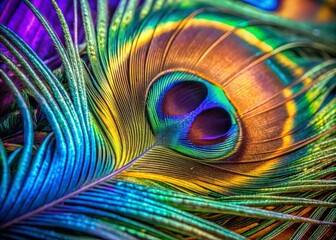 Obraz premium Majestic Close-Up of a Colorful Peacock Feather Showcasing Vibrant Iridescent Hues and Patterns