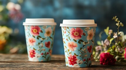 floral-patterned disposable coffee cups designed for takeaway beverages ideal for cafes seeking vibrant and elegant packaging options to enhance their service and attract customers