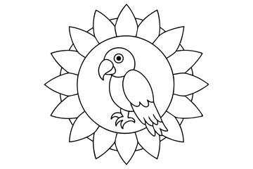 bird with flower line art logo icon vector illustration