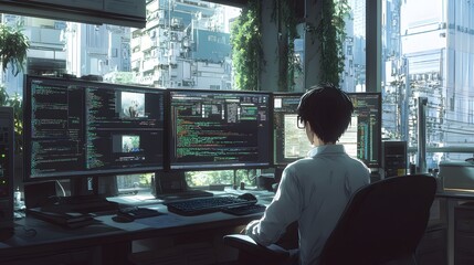 Fototapeta premium Anime Hacker Boy