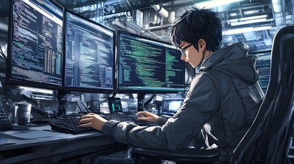 Fototapeta premium Anime Hacker Boy