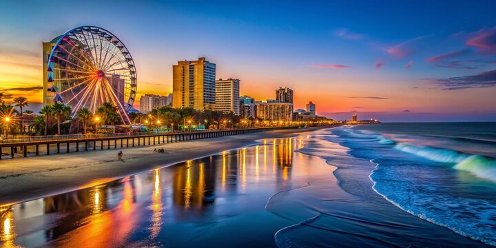 Scenic Views of Myrtle Beach Today with Golden Sands, Clear Blue Skies, and Gentle Ocean Waves