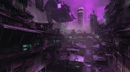 Fototapeta premium advanced city background with purple color cyberpunk concept