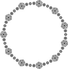 Snowflake circle frame. Winter snowflake round border.