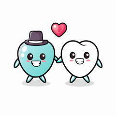 Tooth cartoon character couple with fall in love gesture on a isolated white background (11)