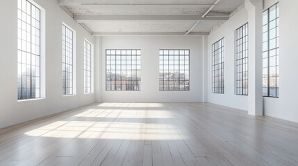 Fototapeta premium designed large windows white walls blank canvas loft ideal location presenting designs