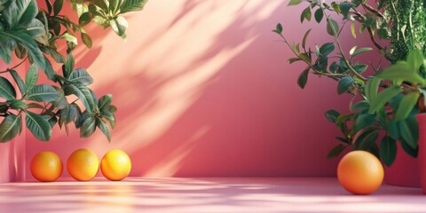 Vibrant Oranges and Lush Greenery in a Stylish Interior Setting