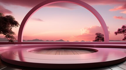 Pink podium stage minimal abstract background beauty dreamy space studio view.