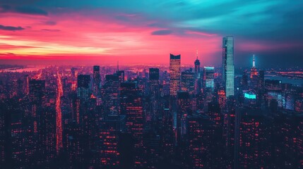 Fototapeta premium Editorial take on the futuristic cityscapes at twilight -