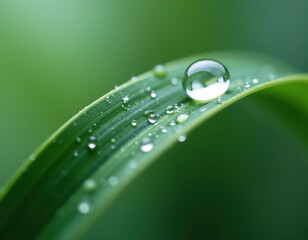 Aesthetic droplets on green leaf