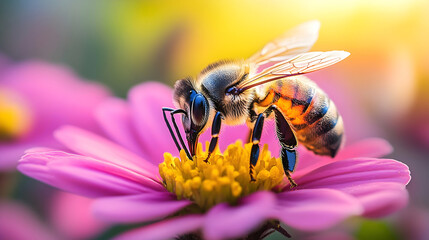 Honeybee Pollination Colorful Flower Close-Up Nature Beauty