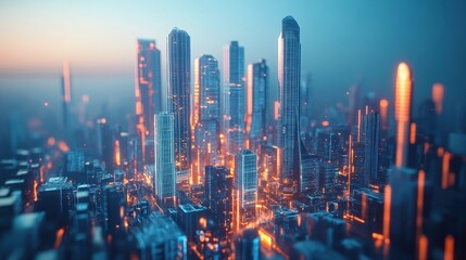 Obraz premium Futuristic cityscape with holographic skyscrapers
