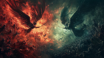 angel and devil on different sides, simple drawing, concept of hard choice