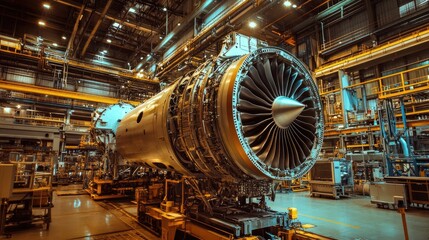 Airplane Engine Assembly Line in a Factory