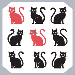 Set of logotype cat silhouette and Cat head collection, collection of silhouette of Cats on white background