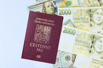 Fototapeta premium During periods of inflation in Czech Republic, citizens invest their savings by purchasing dollars in United States on their Czech passports