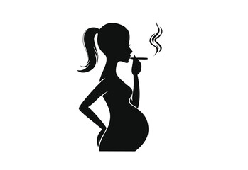 Black silhouette of a pregnant woman smoking a cigarette