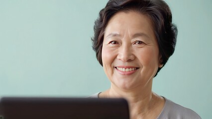 Portrait Asian Woman Middle Aged Smiling