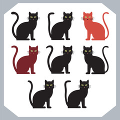 Set of logotype cat silhouette and Cat head collection, collection of silhouette of Cats on white background