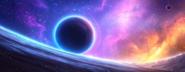 A black hole over a star field in outer space. Generated by AI.