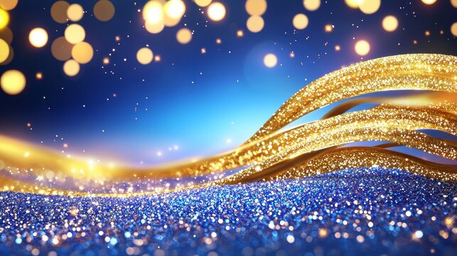 Blue, gold, and black glitter bokeh lights background elegant festive design for invitations and wallpaper