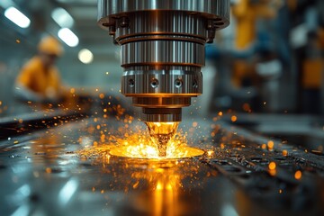 Industrial Machine Cutting Metal With Sparks