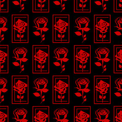 Fototapeta premium seamless graphic floral pattern red roses on black background, texture, design