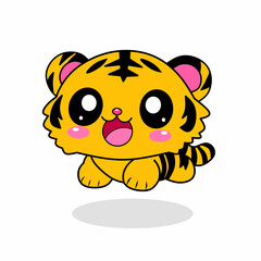 Cute tiger jump in kawaii style