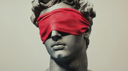 the sculpture of a statue with red blindfold, conceptual playlists
