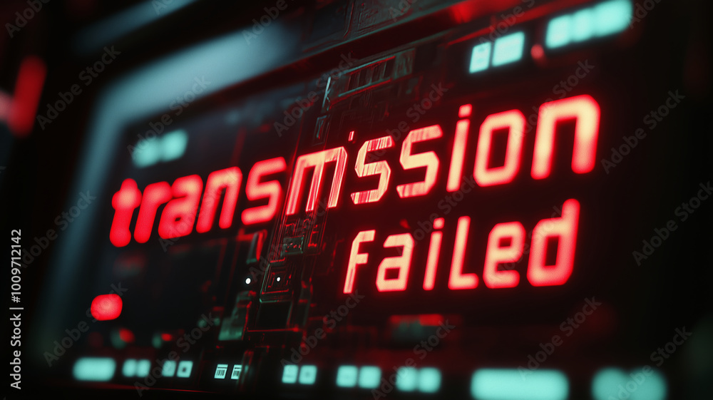 Fototapete close-up of a computer screen displaying an error message about a failed transmission with bright re