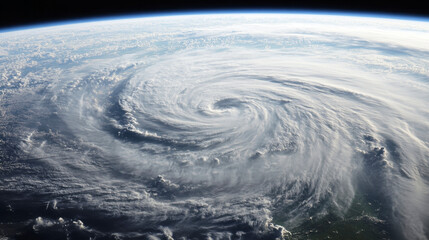 A view from space capturing the hurricane's swirling clouds and storm front in the ocean