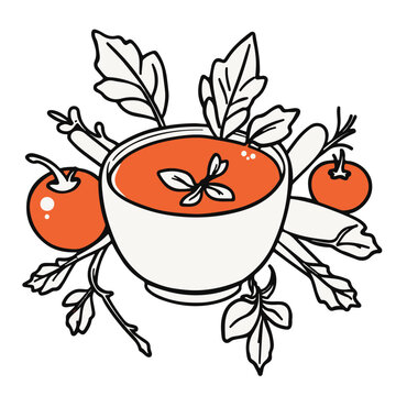 orange soup bowl with tomatoes and leaves clip art preview