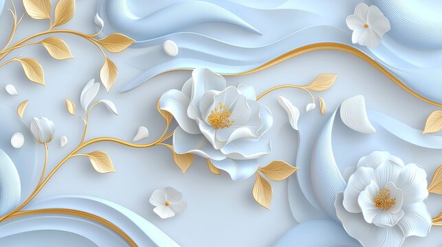 3D illustration of classic floral patterns on a luxurious wallpaper for sophisticated home interiors.