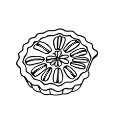 Canadian Maple Pecan Pie – A Sweet and Rich Nutty Dessert Presented in Black Outline Vector Illustration