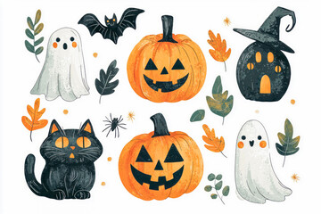 Fototapeta premium Pumpkin Patch Peril: A Spooky Tale of Ghouls, Ghosts, and Cats