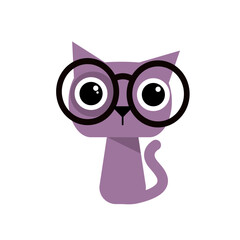 Cute kawaii cat with glasses - vector illustration