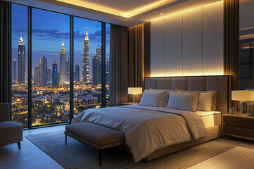 Luxurious Skyline Views: Modern Condo or 5-Star Hotel Bedroom