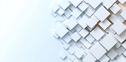 Block geometric pattern of white cubes randomly positioned and scaled