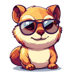 Naklejka premium A cartoon animal wearing sunglasses and a hat. The animal is smiling and he is enjoying the sun