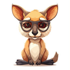 Naklejka premium A cartoon animal wearing glasses and sitting on its hind legs. The animal has a cute and playful expression