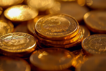 Shining Wealth: Stunning Stock Photos of Gold Coins for Content Creators