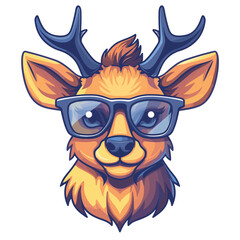 Fototapeta premium A deer with glasses on its head. The deer is wearing glasses and has a smile on its face