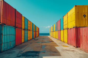 Fototapeta premium Capturing the Colorful World of Shipping Containers: A Visual Journey through the Industry