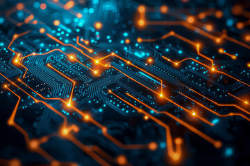 Digital Innovation: Abstract Circuit Board Design with Glowing Nodes and Lines - Stock Vector Illustration