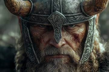 Realistic Viking Warrior: Horned Helmet in Action