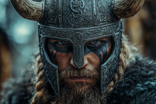 Realistic Viking Warrior in Horned Helmet: A Stunning Image for Your Content Needs